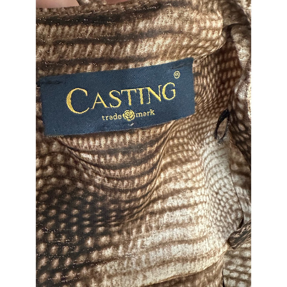 Casting brown silk animal print long sleeves buttoned tunic blouse size M - Picture 3 of 10